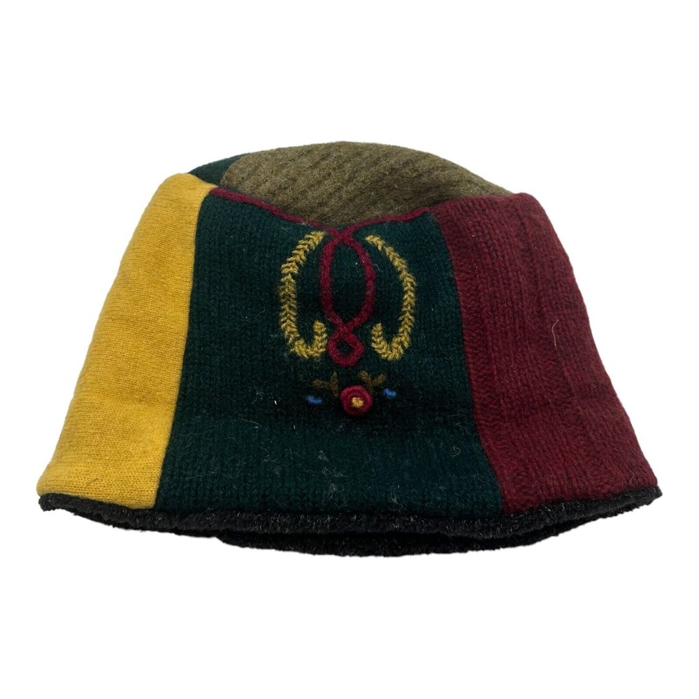 Baabaa Zuzu Hat Women's One Size Colorful Wool Fleece Lined Color Block Flower